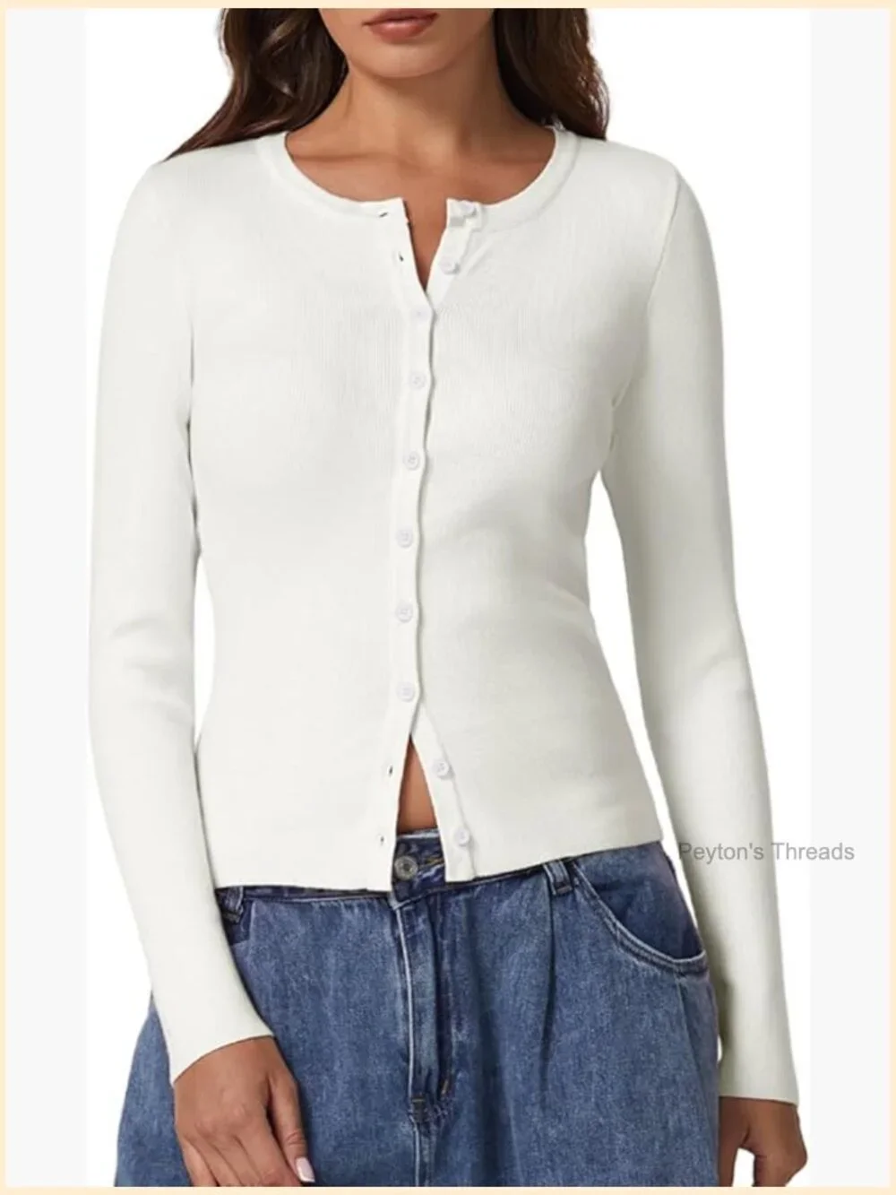 Long Sleeve Crewneck Cardigan Sweater Lightweight Button Down Knit Top